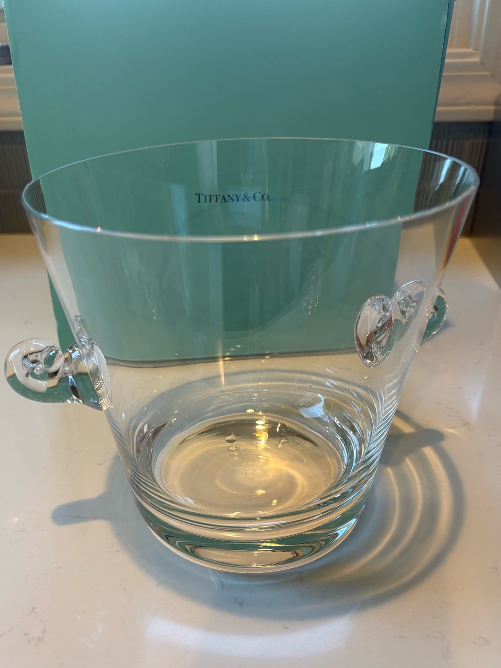 Tiffany & Co. Clear Glass Ice Bucket with Loop Handles